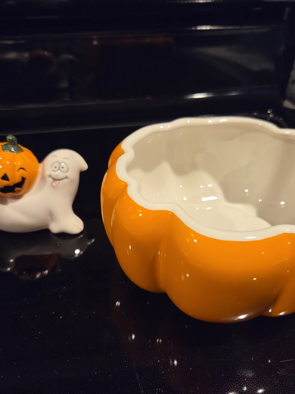 Bootique Orange and White Ceramic Pumpkin Candy Bowl